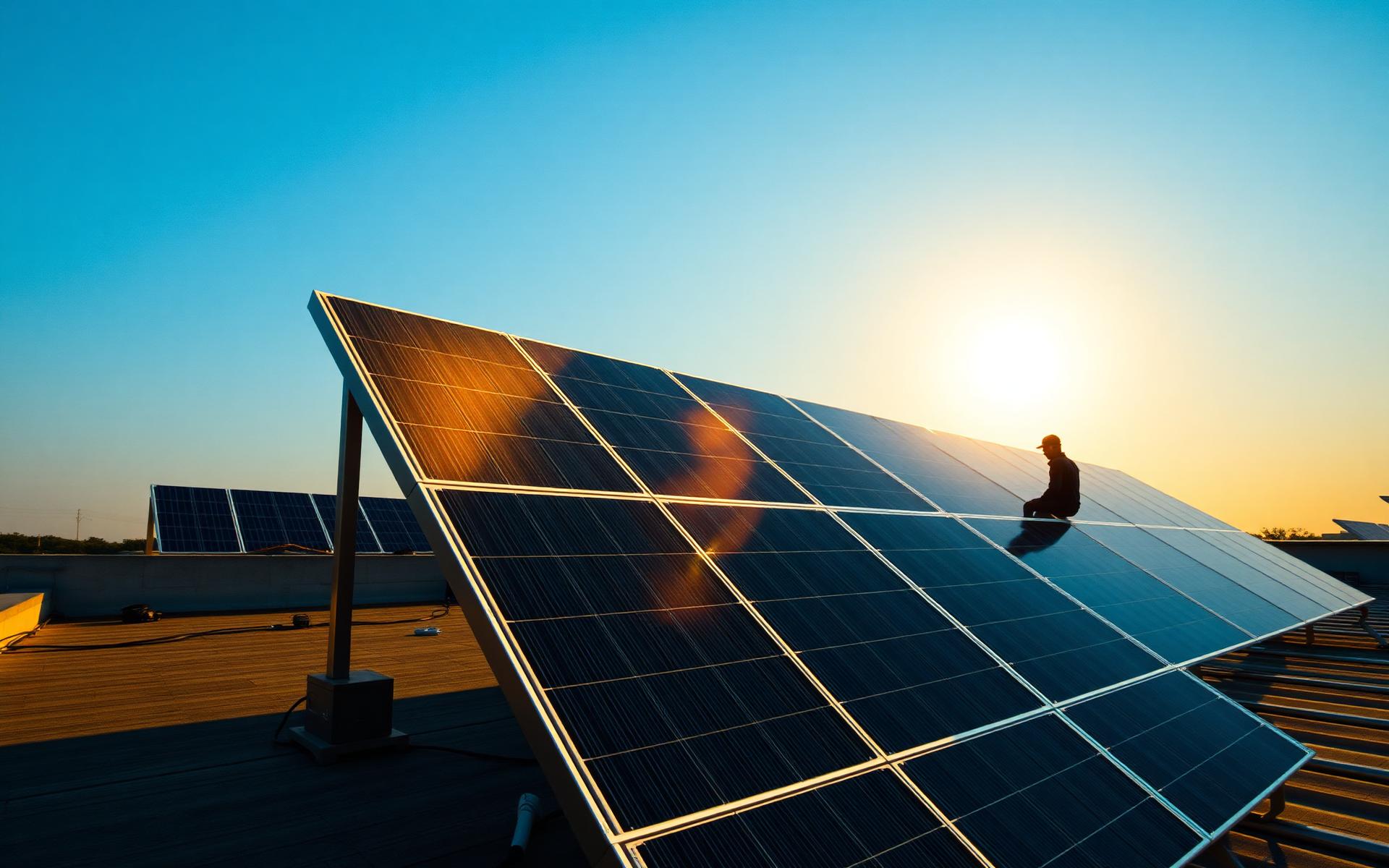 Solar panels at sunset on a Nigerian commercial rooftop